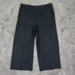 Eileen Fisher %100 Wool Wide Leg Elastic Waist Pull On Pants Womens Large Black